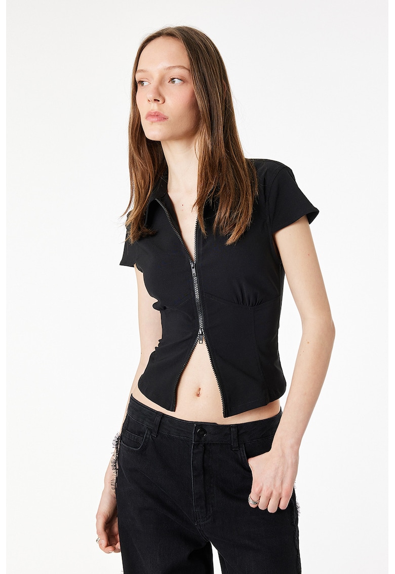 Camasa slim fit cu fermoar - Negru stins