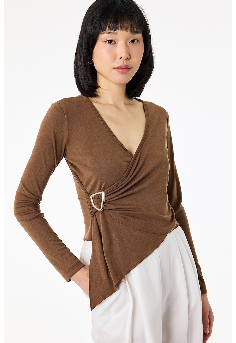 Bluza uni cu decolteu in V - Maro