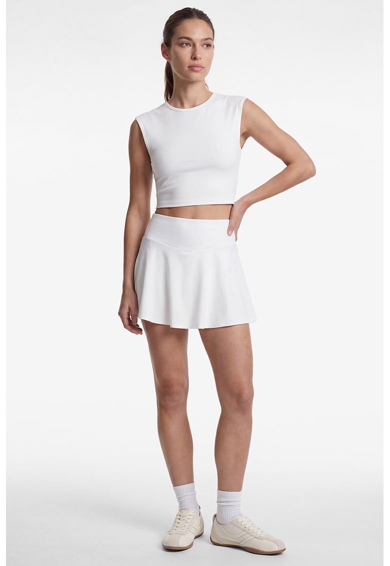Tricou crop cu decolteu la baza gatului - Alb
