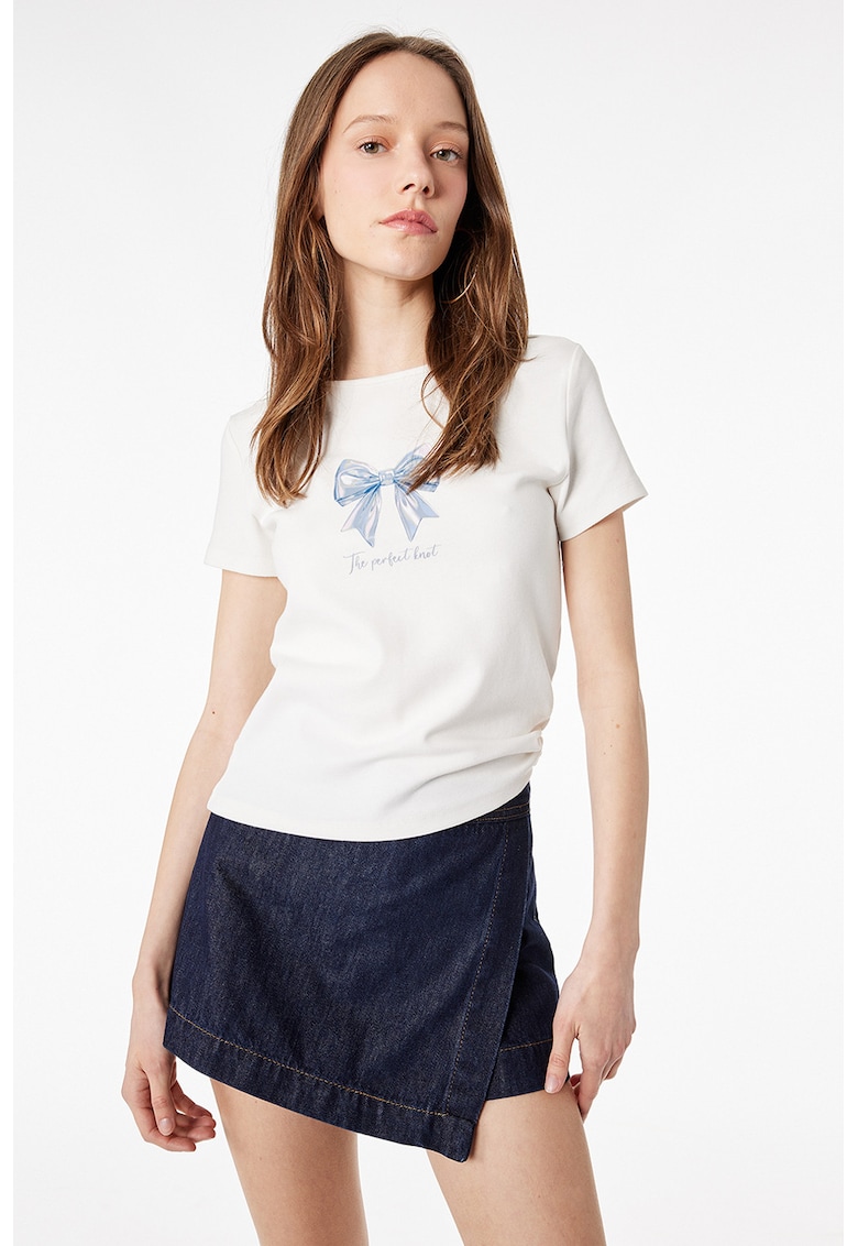Tricou din amestec de bumbac cu imprimeu - Albastru pastel/Alb murdar