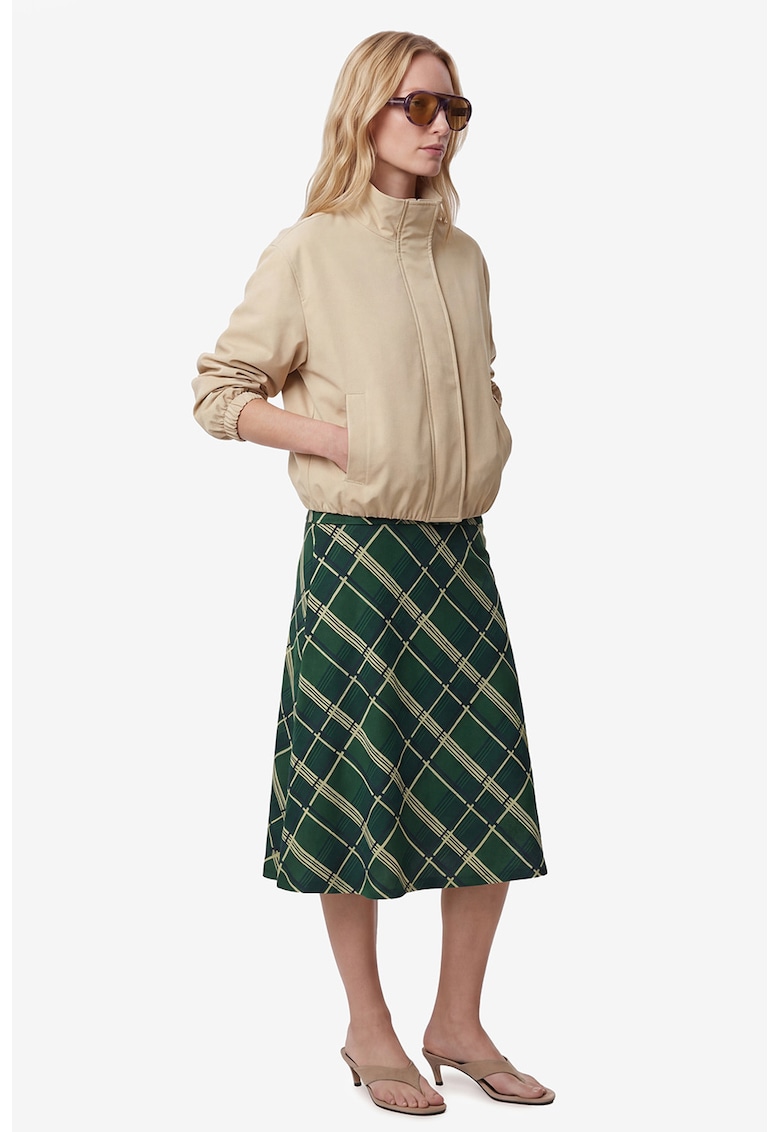 Fusta midi in carouri - Verde englez/Maro camel
