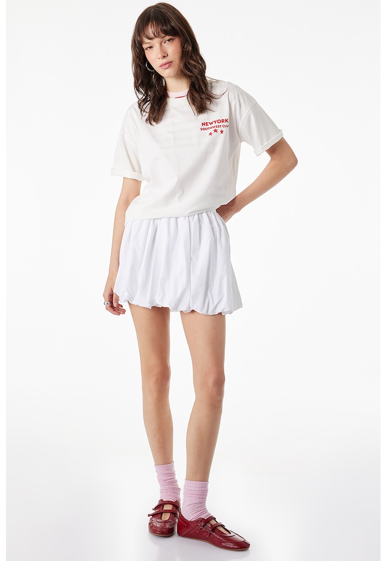 Tricou de bumbac cu imprimeu pe spate - Alb murdar/Rosu aprins