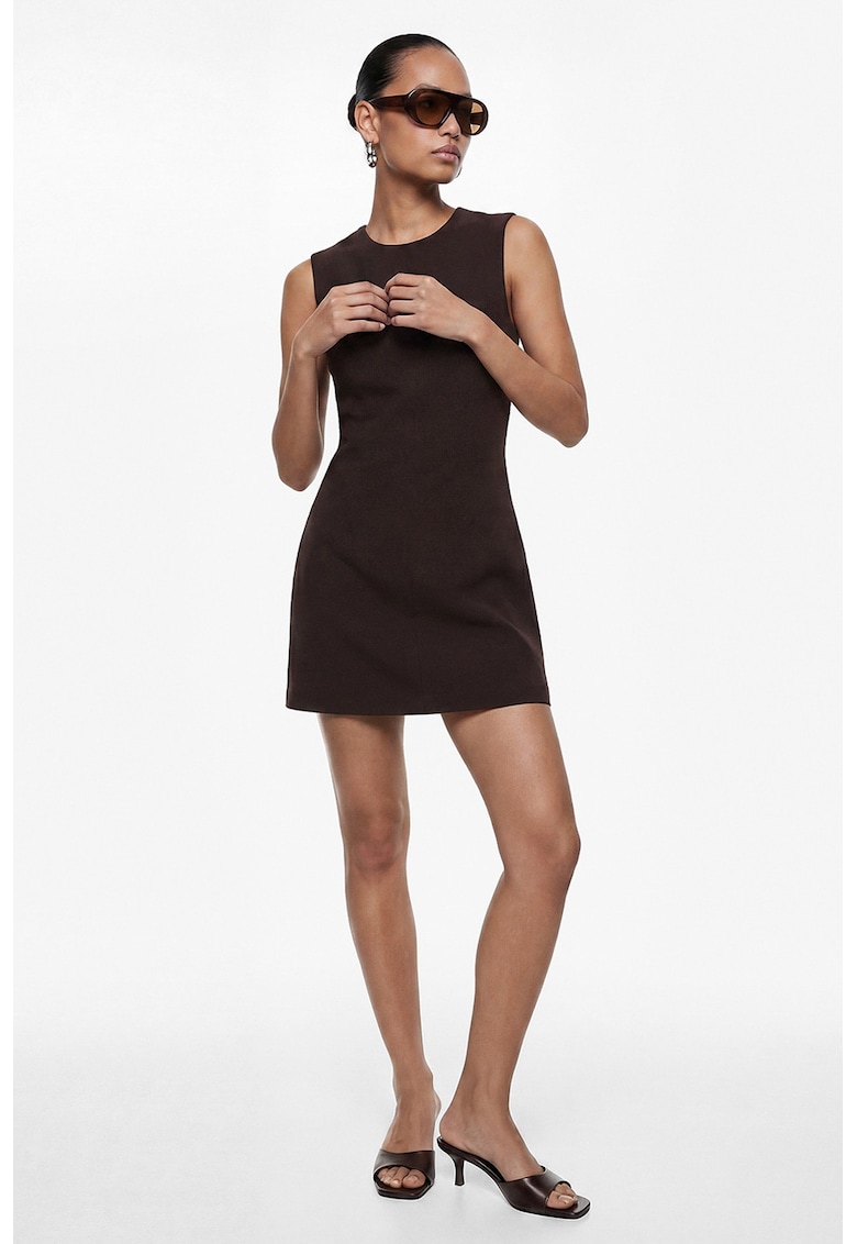 Rochie mini cambrata fara maneci - Maro inchis