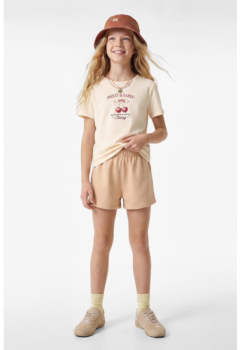 Pantaloni scurti de bumbac cu talie elastica - Piersica