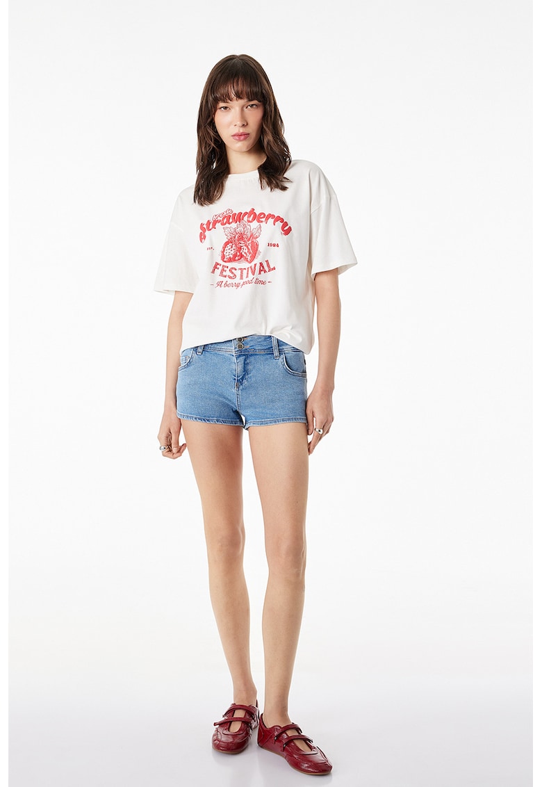 Tricou de bumbac cu imprimeu cu capsune - Alb/Rosu mac