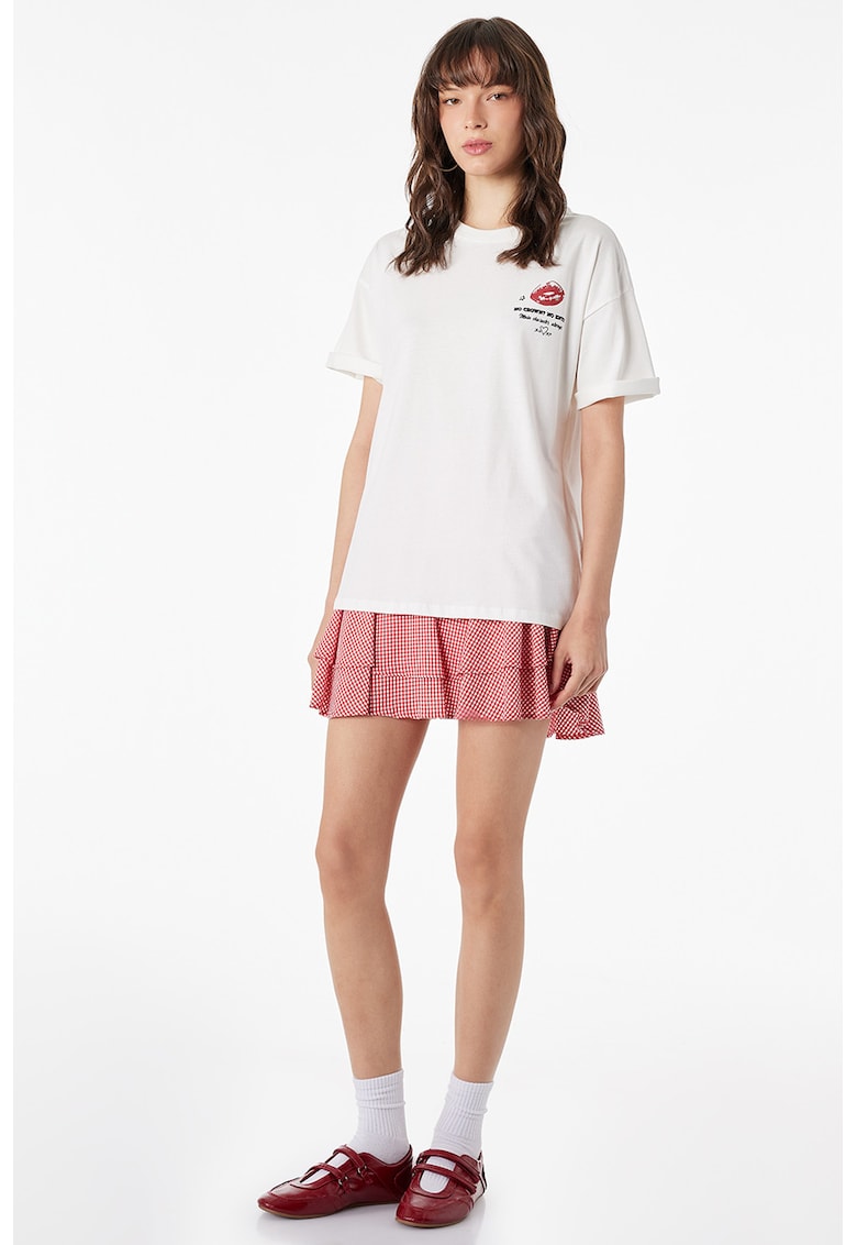 Tricou de bumbac cu imprimeu pe spate - Alb/Negru/Rosu inchis