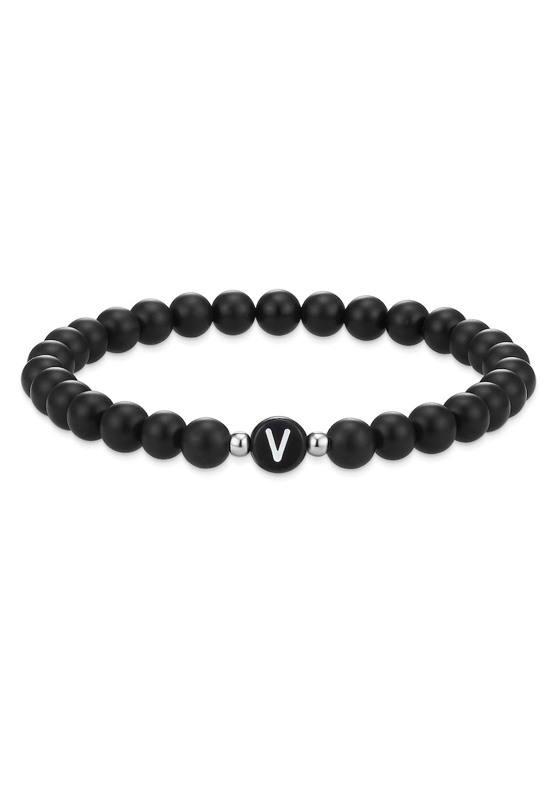Bratara unisex din agat decorata cu litera V - Negru