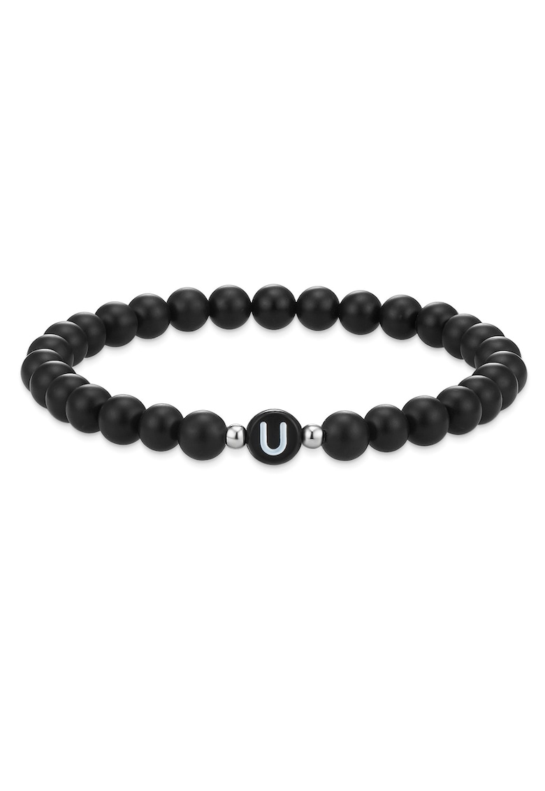 Bratara unisex din agat decorata cu litera U - Negru