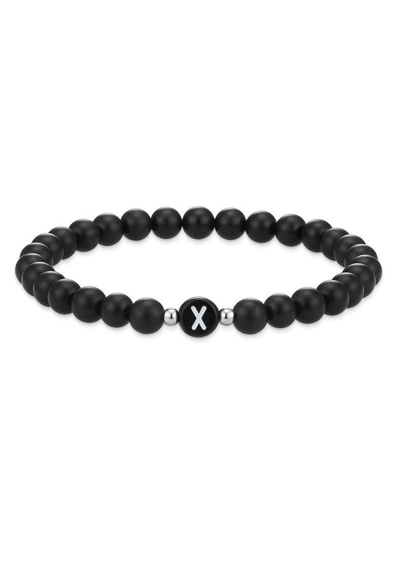 Bratara unisex din agat decorata cu litera X - Negru