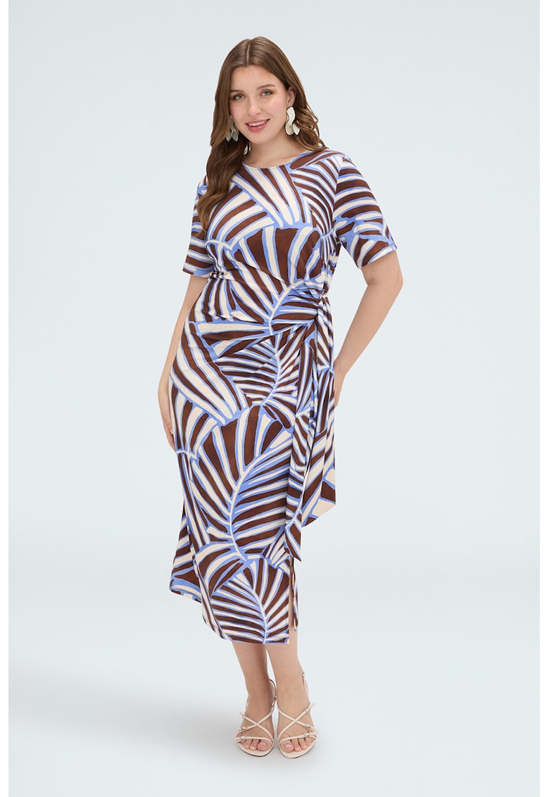 Rochie midi cu detaliu nod - Alb/Maro