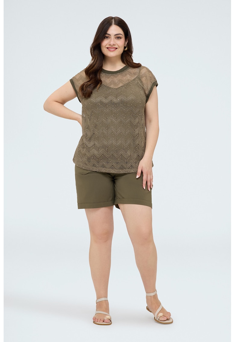 Tricou transparent cu decolteu la baza gatului - Kaki