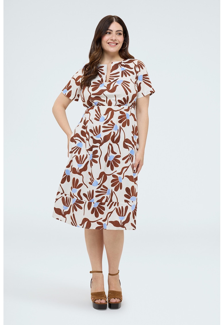 Rochie midi cu imprimeu floral - Alb/Maro