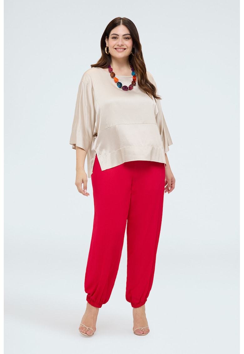 Pantaloni cu talie inalta si mansete elastice - Rosu