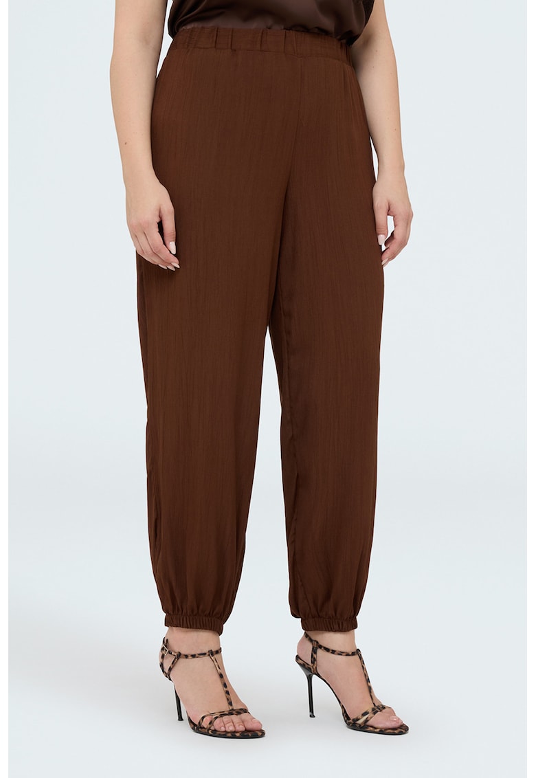 Pantaloni cu talie inalta si mansete elastice - Maro