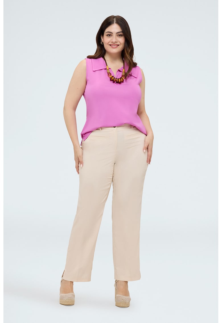 Bluza cu guler ascutit - fara maneci - Roz orhidee