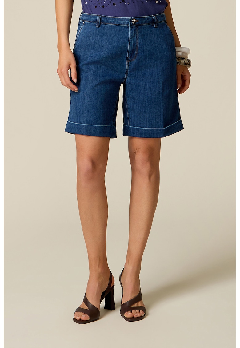 Pantaloni scurti din denim cu buzunare - Albastru melange