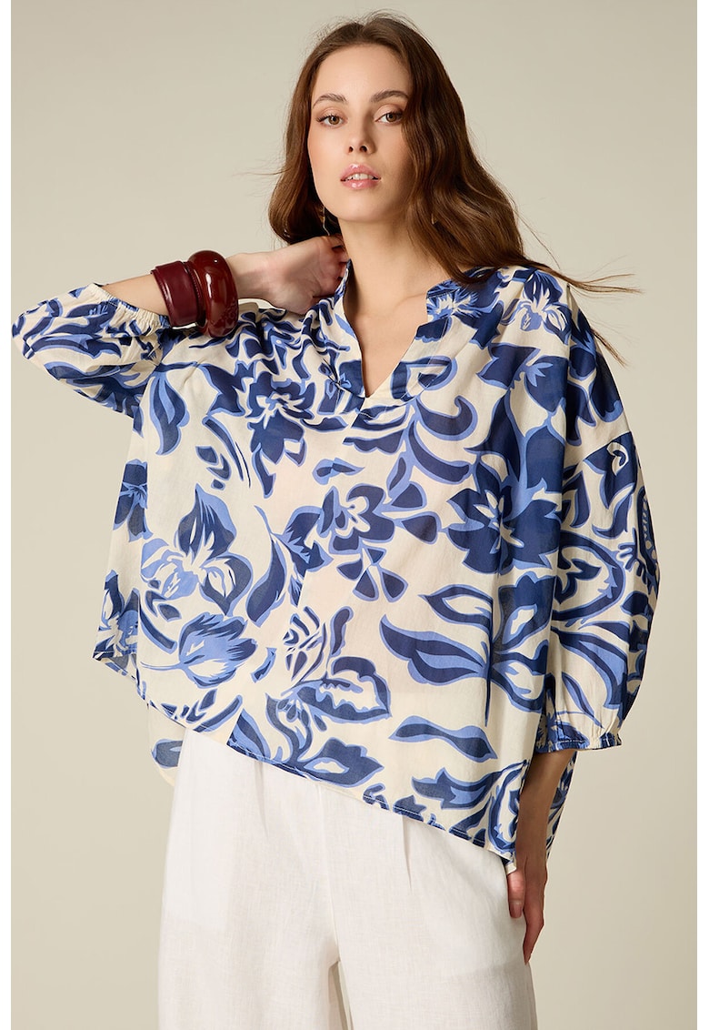 Bluza supradimensionata cu maneci 3/4 - Alb/Albastru inchis