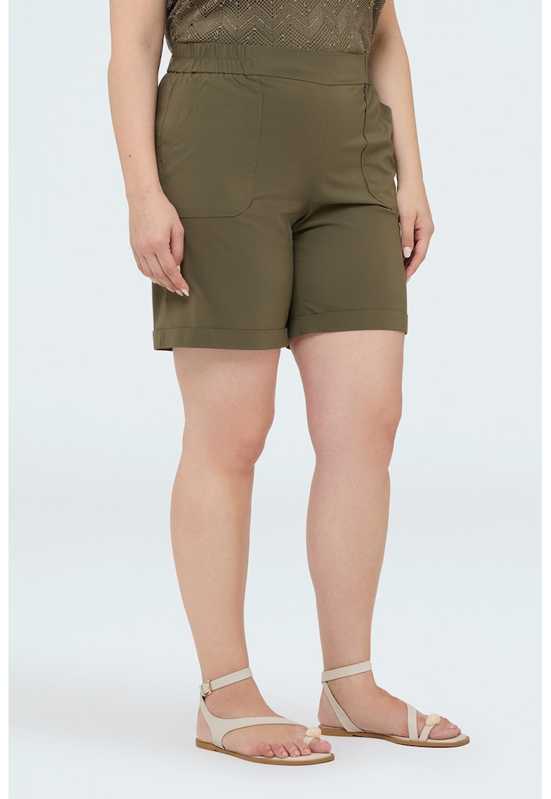 Pantaloni scurti cu talie inalta - Kaki inchis