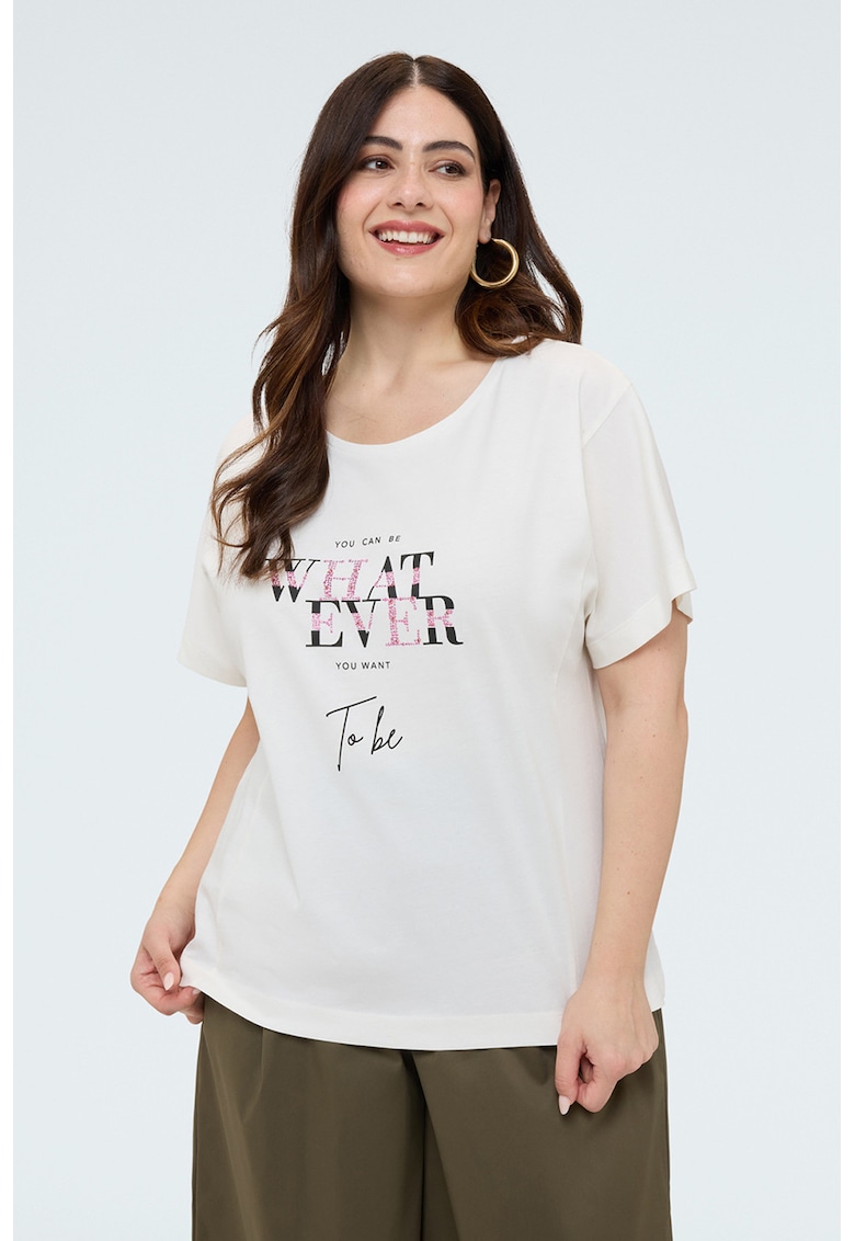 Tricou cu decolteu rotund si imprimeu - Alb