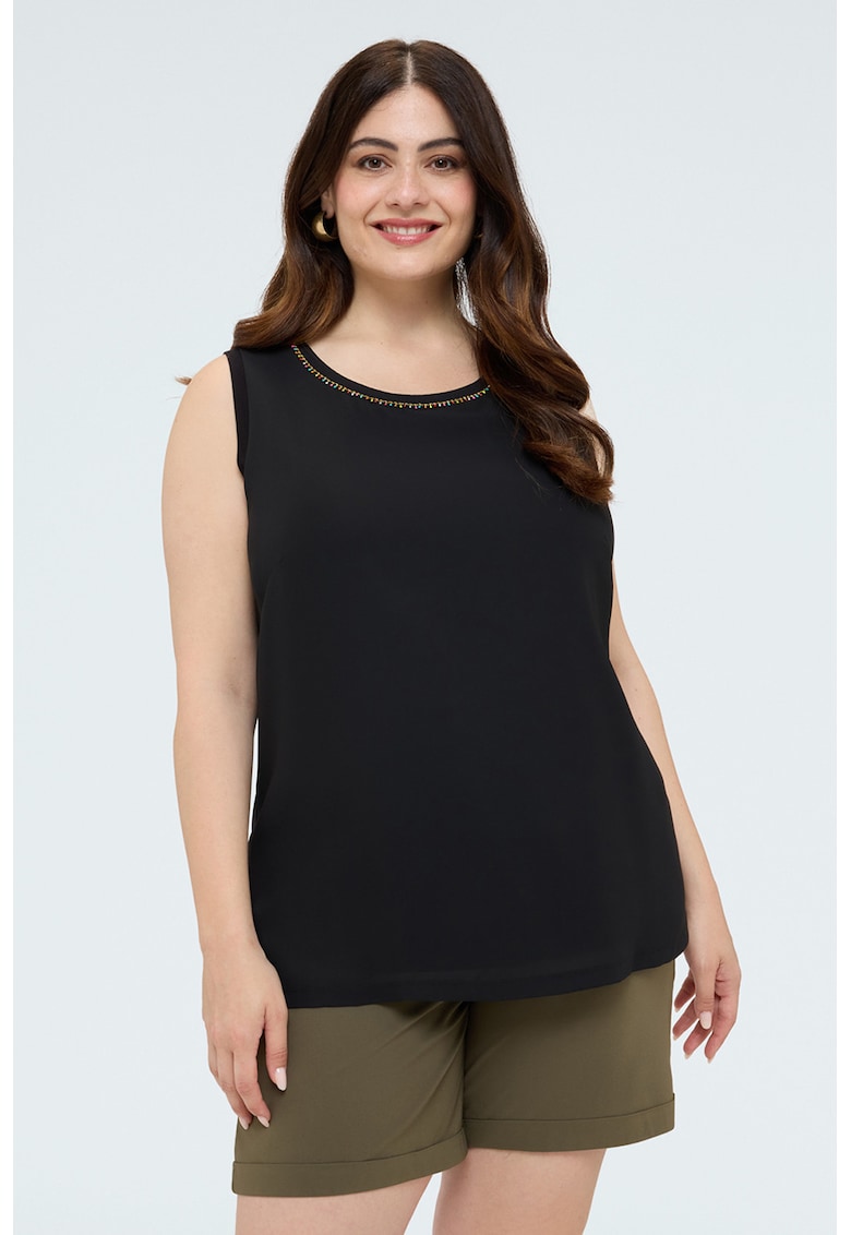 Top cu decolteu decorat - Negru