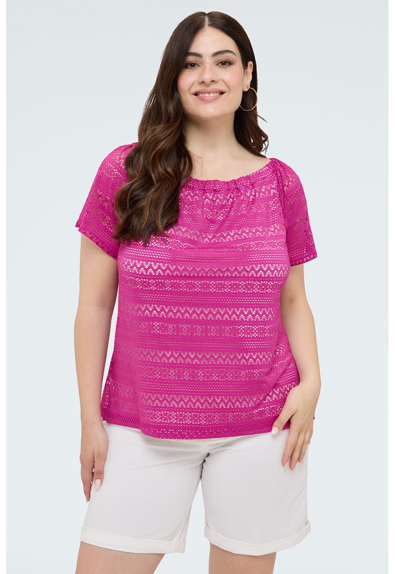 Tricou semitransparent cu decolteu barcuta - Fucsia