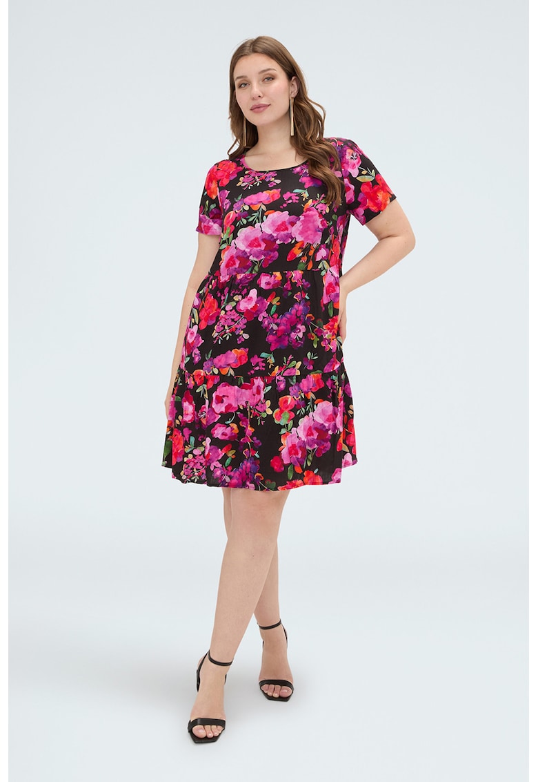 Rochie evazata cu model floral - Multicolor