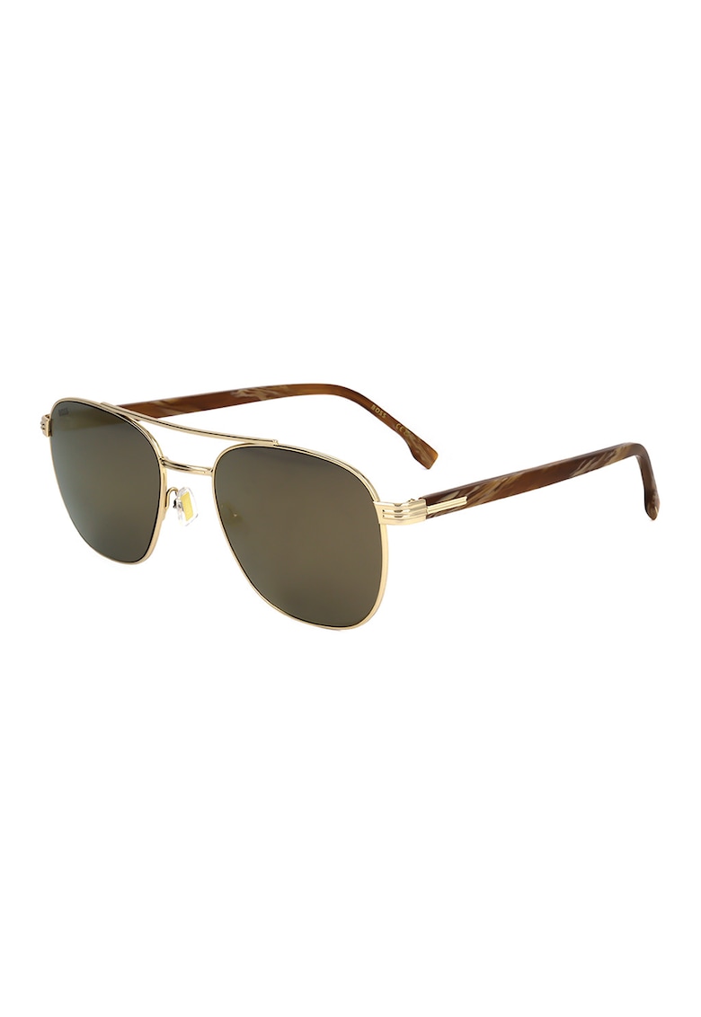 Ochelari de soare aviator cu detaliu logo - Auriu/Maro