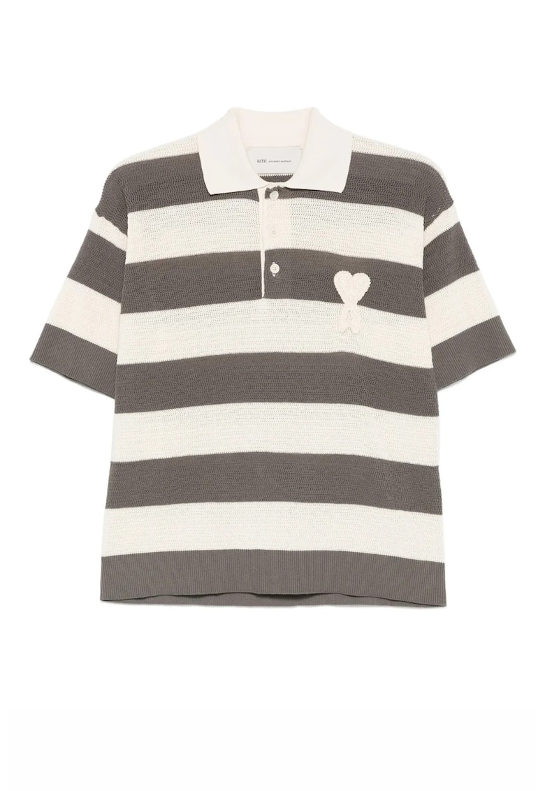 Tricou barbati - striped heart polo - Alb/Gri