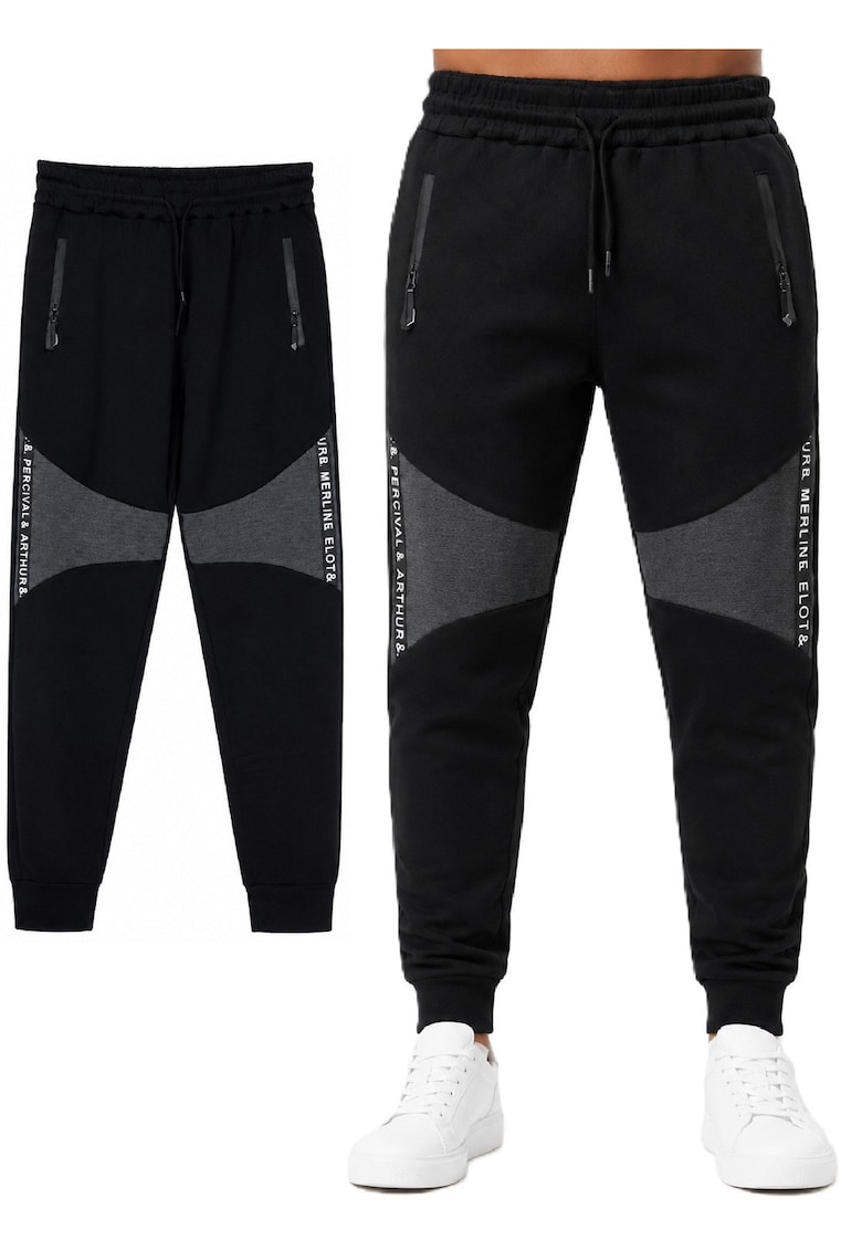 Pantaloni lungi cu detalii contrastante - Negru/Gri