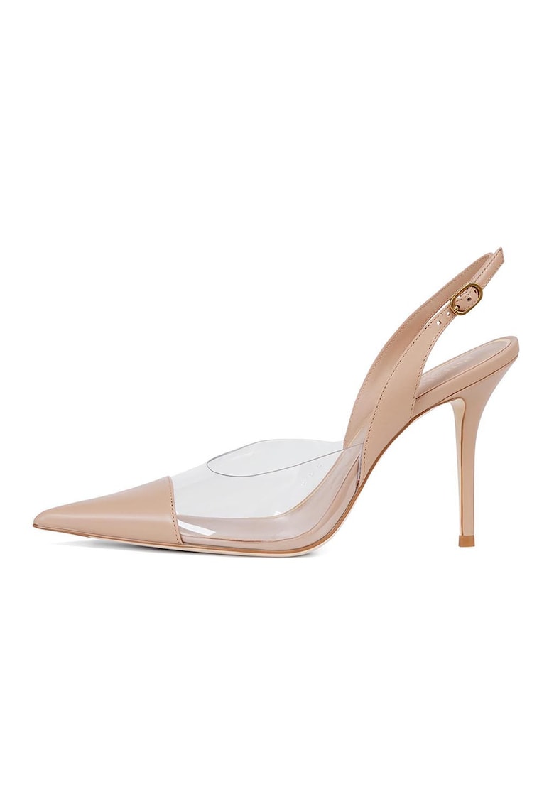 Pantofi din piele cu varf ascutit si toc stiletto - Bej inchis/Transparent