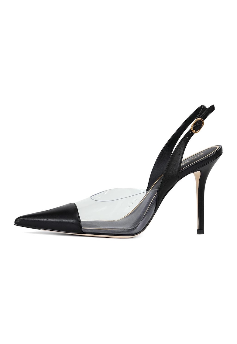 Pantofi din piele cu varf ascutit si toc stiletto - Negru/Transparent