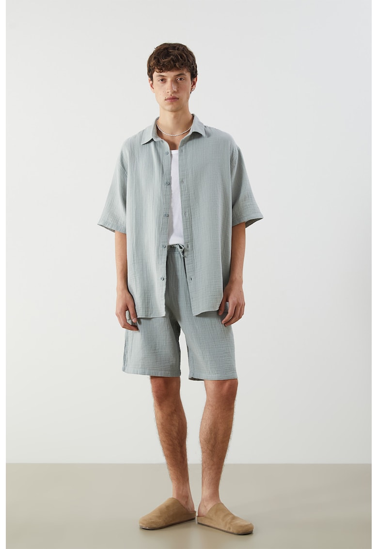 Pantaloni scurti uni de bumbac - Gri cenusiu