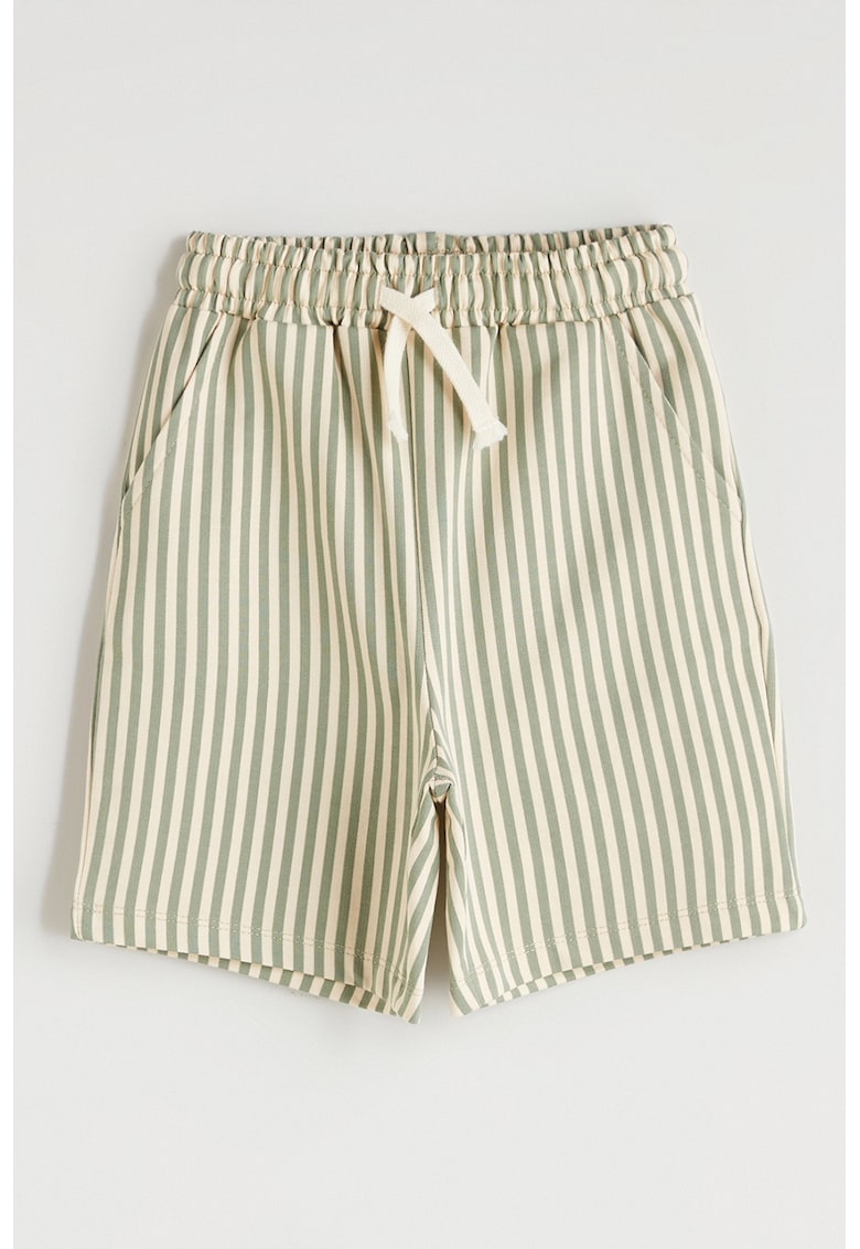 Pantaloni scurti de bumbac cu dungi - Verde pal/Alb murdar