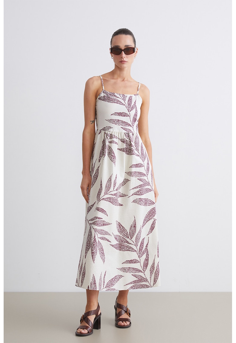 Rochie evazata cu imprimeu - Violet/Alb murdar