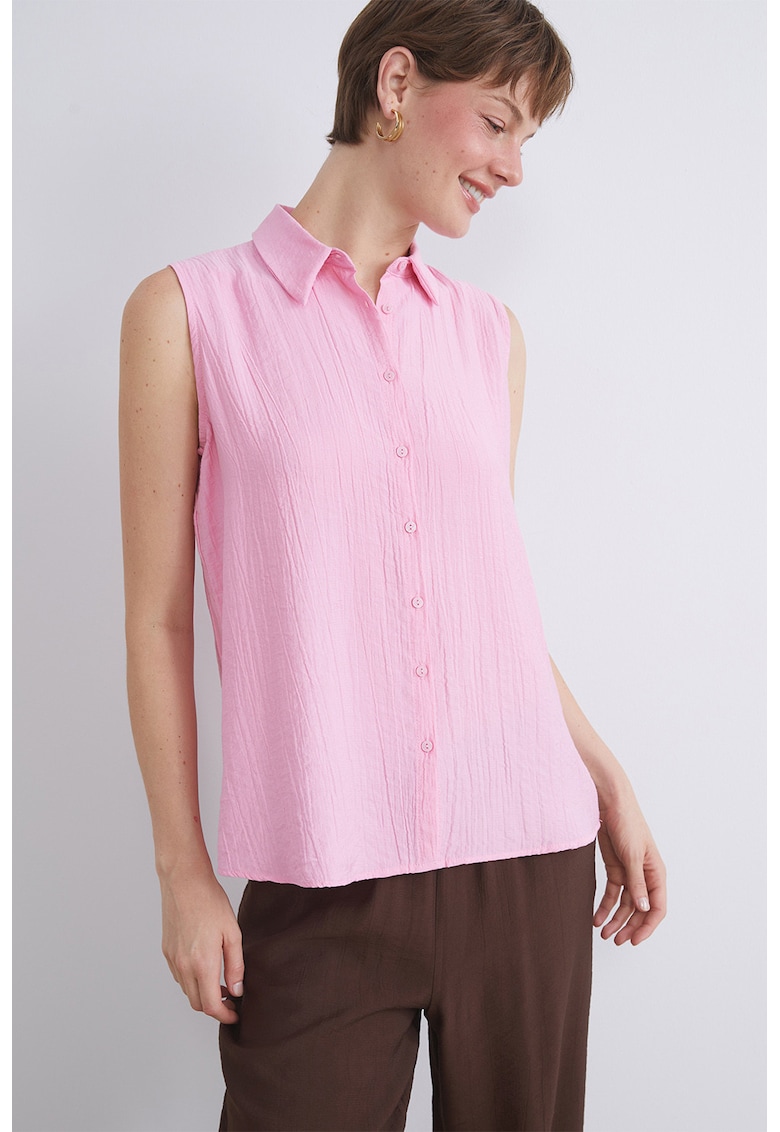 Camasa fara maneci cu guler clasic - Roz pastel
