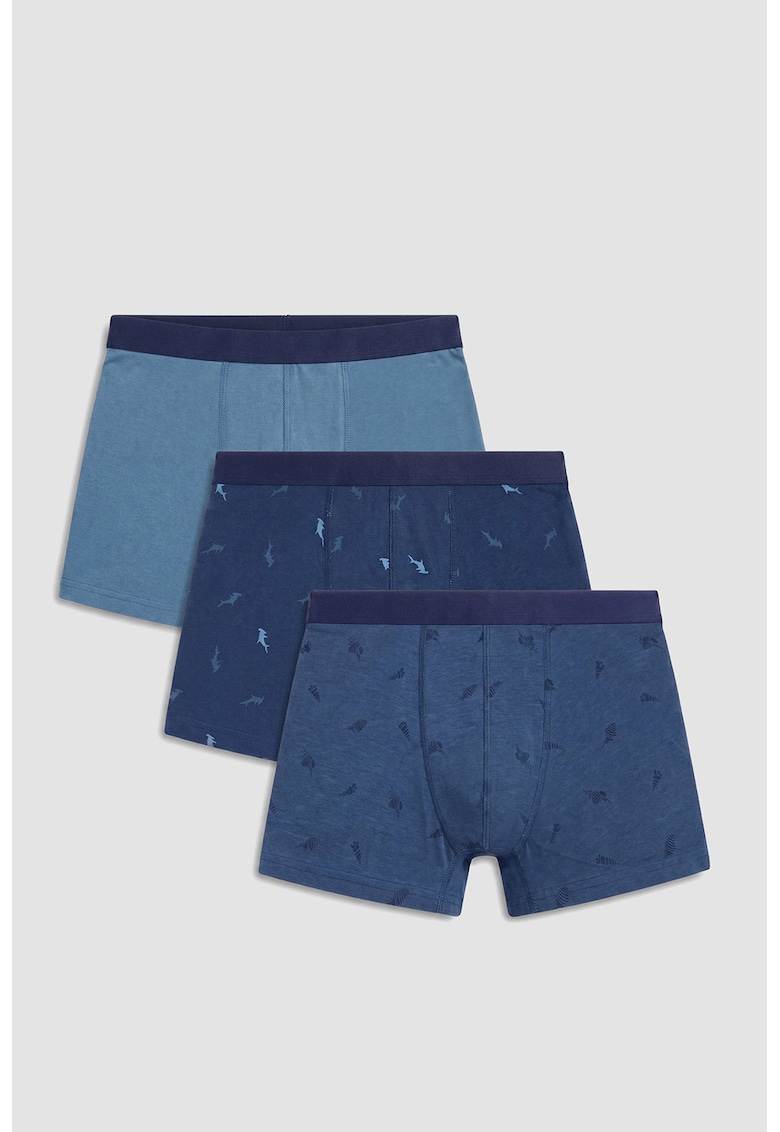 Set de boxeri din bumbac cu model - 3 piese - Albastru pastel/Albastru inchis