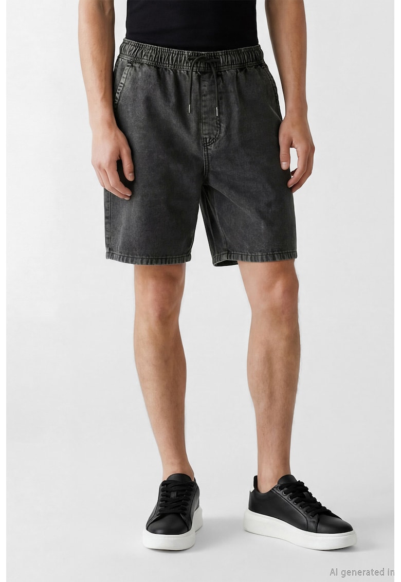 Blugi scurti lejeri cu talie elastica - Negru stins