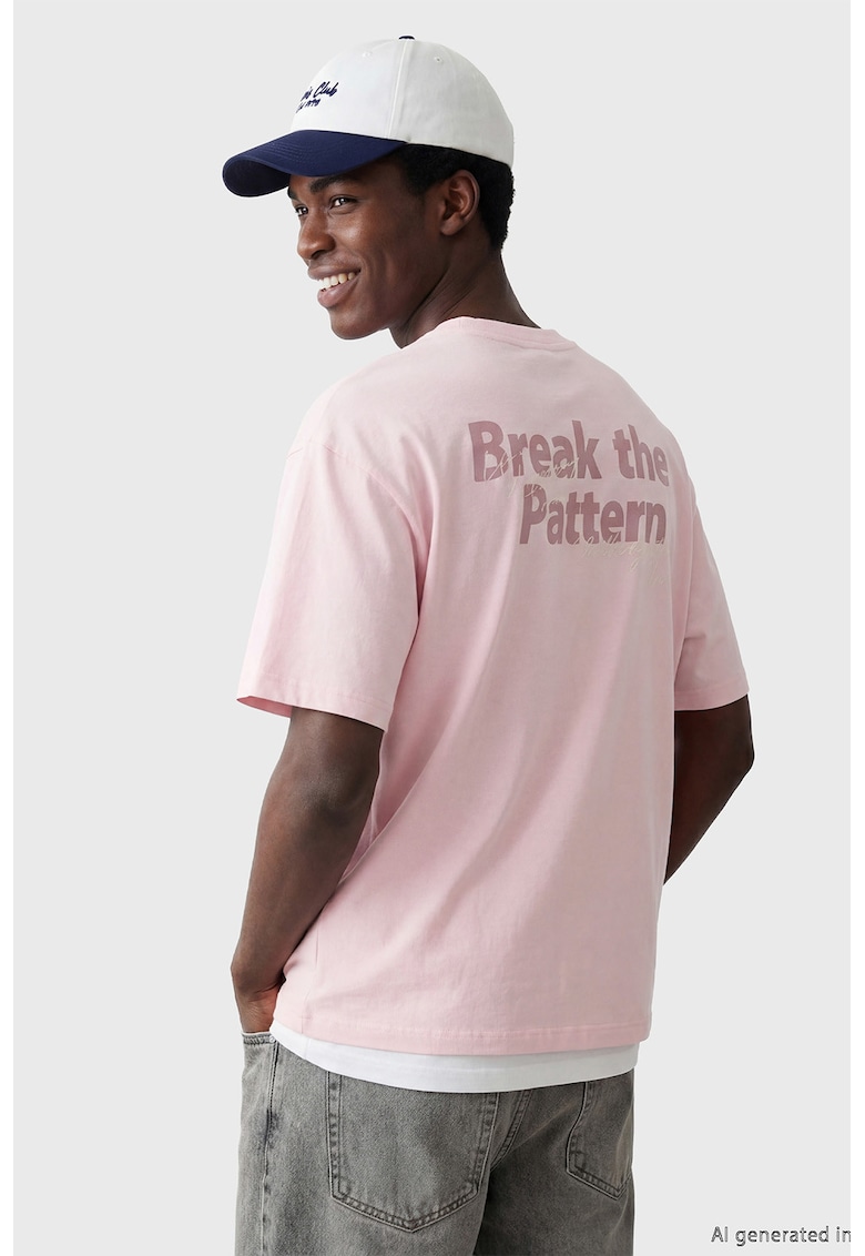 Tricou de bumbac cu text pe spate - Roz pastel