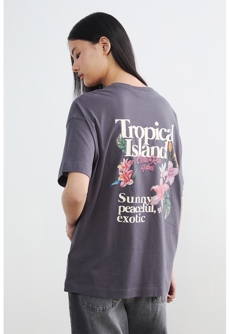 Tricou din bumbac cu imprimeu - Alb/Roz/Gri antracit