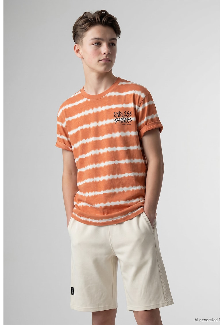 Tricou de bumbac cu model tie dye - Portocaliu/Alb murdar