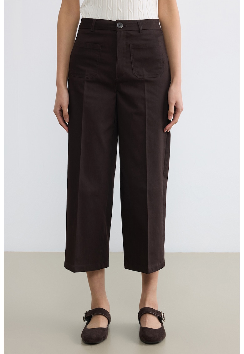 Pantaloni crop cu croiala ampla - Maro pamantiu