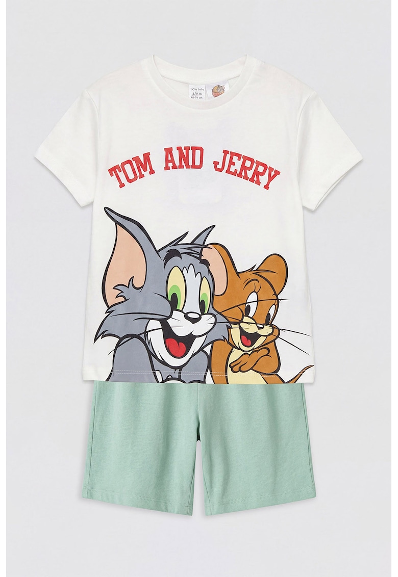 Set de tricou si pantaloni scurti cu Tom&Jerry - 2 piese - Verde pal/Alb murdar