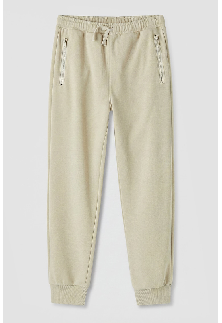 Pantaloni de trening regular fit cu buzunare cu fermoar - Bej deschis