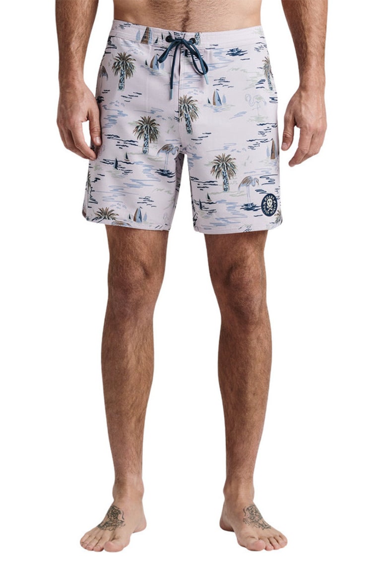 Pantaloni scurti de baie cu buzunare laterale si imprimeu tropical