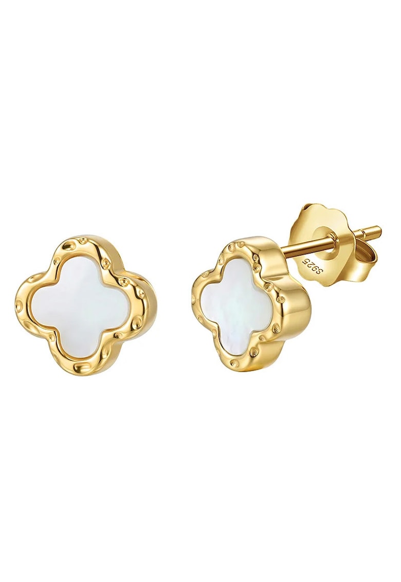 Cercei Trifoi Clover Pearl din Argint 925 Placati cu Aur 14K