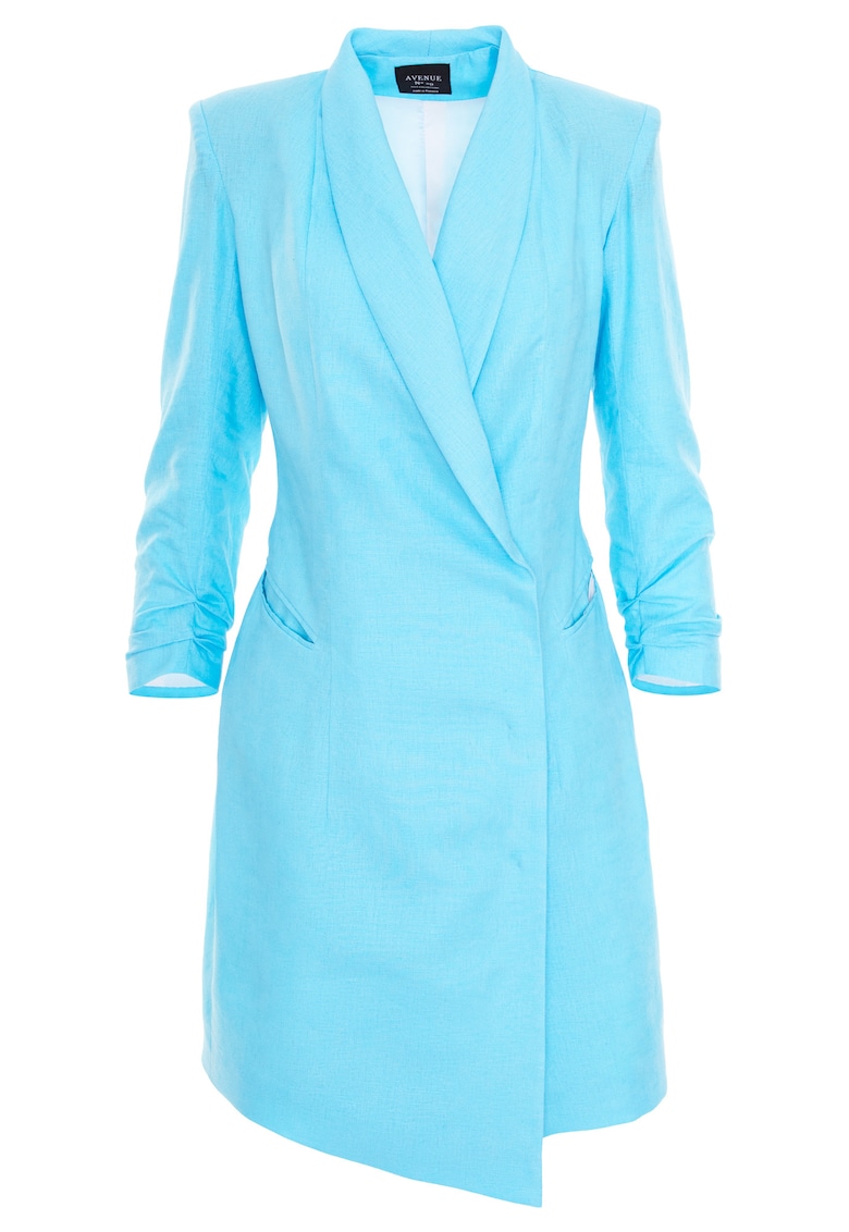 Rochie-sacou din in cu maneci 3/4 - Turcoaz deschis
