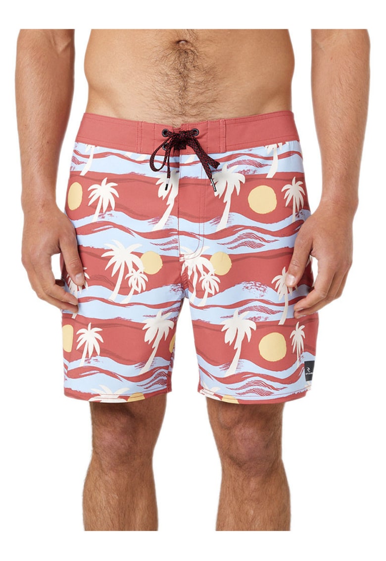 Pantaloni de baie cu imprimeu tropical si snur in talie