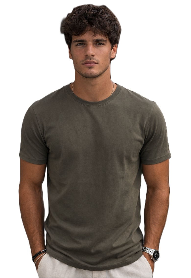 Tricou uni din bumbac cu decolteu rotund