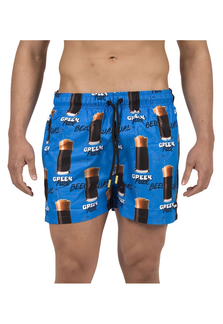 Pantaloni scurti de baie cu imprimeu grafic Greek Fuel