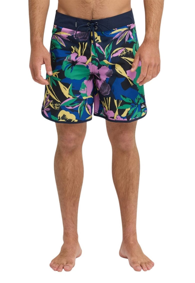Pantaloni scurti de baie cu snur in talie si model tropical
